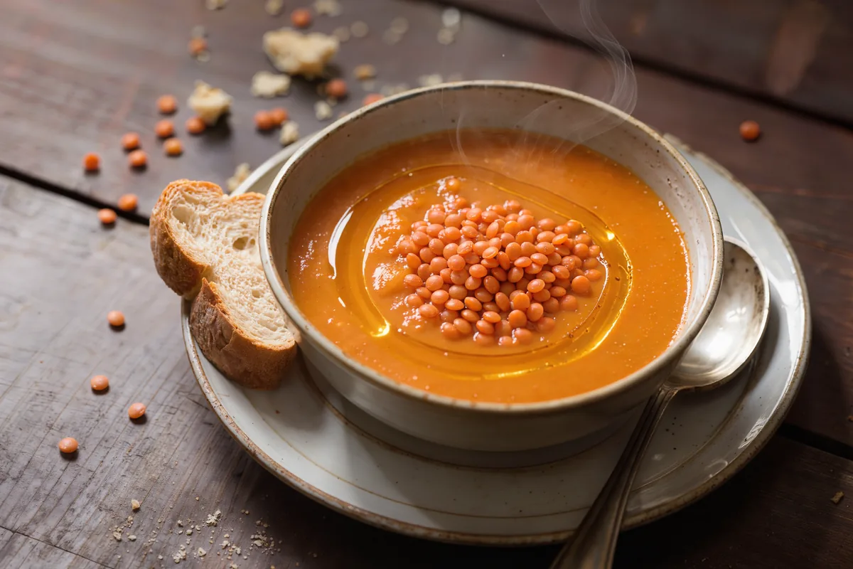 Cremige Möhren-Linsen-Suppe in einer Schale